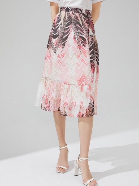 菲妮迪女装品牌2022夏季设计感复古印花半身裙