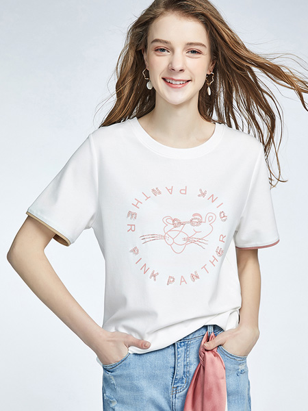 菲妮迪女装品牌2022夏季减龄卡通字母T恤