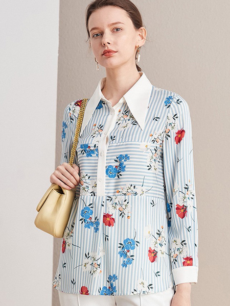 帕罗女装品牌2022夏季条纹印花宽松衬衫