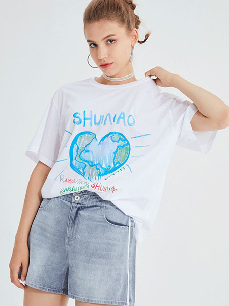 水淼SHUIMIAO女裝品牌2022夏季圖案舒適寬松短袖