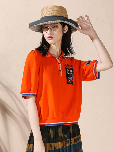 Donoratico女装品牌2022夏季条纹纯棉贴布POLO衫