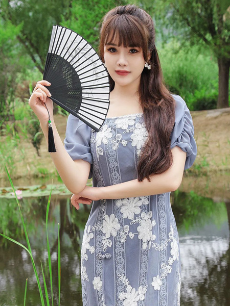 朗香女装品牌2022夏季中国风名媛气质款连衣裙