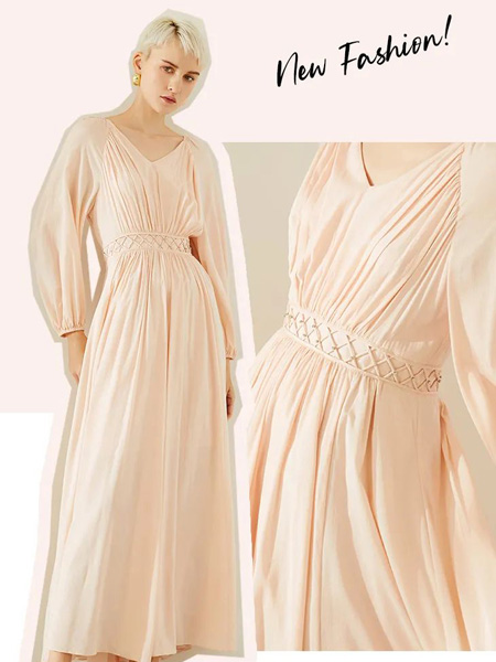 朗黛国际女装品牌2022夏季V领法式可爱甜美收腰连衣裙