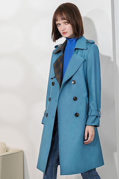 例格女裝品牌2022秋冬深藍色中長款薄款外套