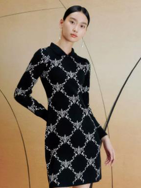 花木深女装品牌2022冬季中国风提花美丽诺羊毛裙