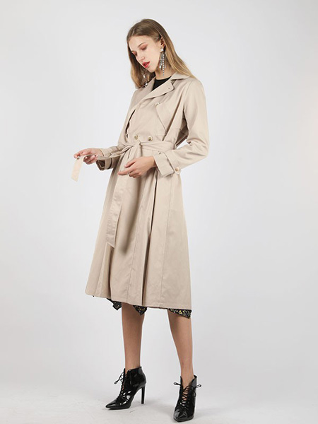 SASLAX莎斯莱思女装品牌2022冬季纯色气质中长款风衣外套