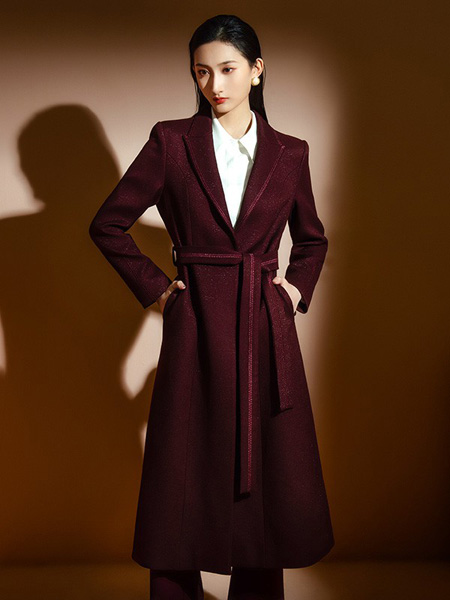 JAOBOO 乔帛女装品牌2022冬季红色毛呢中长款外套