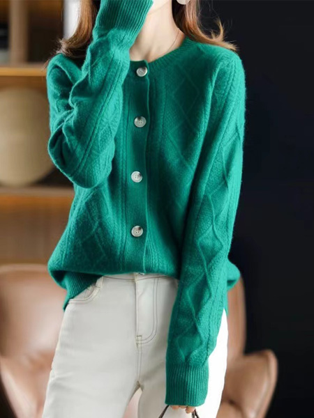 歌米裳女装品牌2022秋冬松石绿针织衫