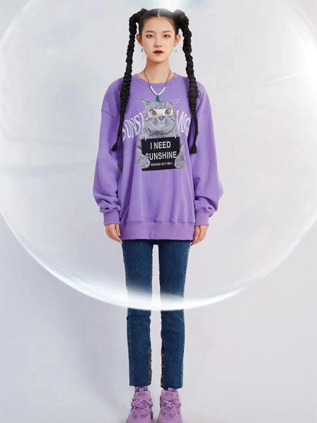 木果果木女装品牌2022秋冬紫色减龄卫衣