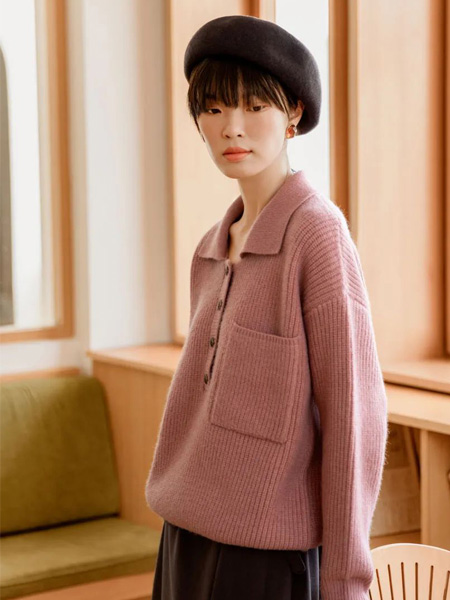 蒂蒂猫女装品牌2022秋冬POLO领韩粉色时髦上衣