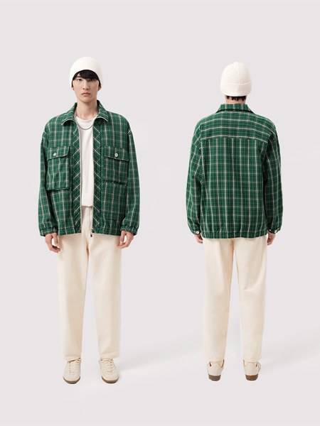 BSIJA男装品牌2022秋季绿色格纹复古衬衫