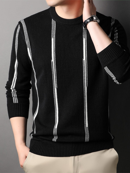 PLOVER(啄木鸟)男装品牌2022秋冬黑白条纹设计感毛衫