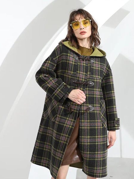 吉米赛欧女装品牌2022秋冬格纹复古中长款外套
