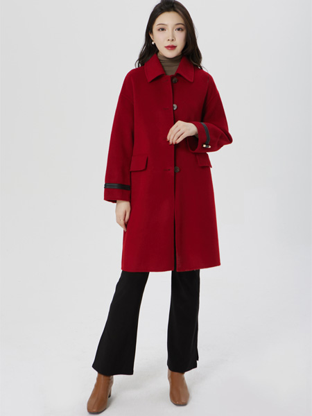 布芮祺女装品牌2022秋冬复古红色时尚大衣