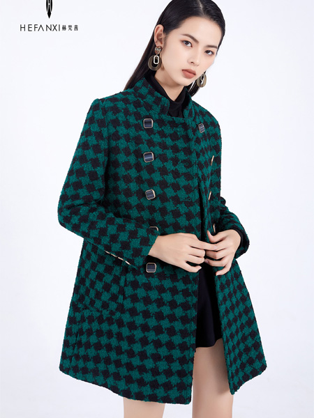 赫梵茜女裝品牌2022秋冬格紋復古排扣氣質大衣