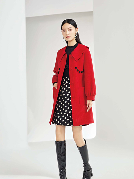 欧莎莉格女装品牌2022秋冬红色翻领气质大衣