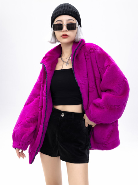 拓谷原创设计师潮牌女装品牌2022秋冬紫色保暖厚外套