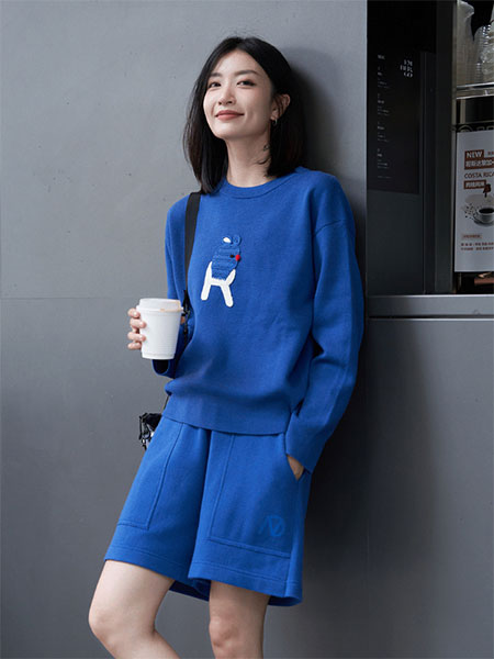 迪赛尼斯女装品牌2022秋冬蓝色韩版套装韩版休闲套装