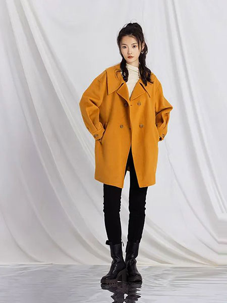 阿依莲女装品牌2022秋冬韩版纯色毛呢外套
