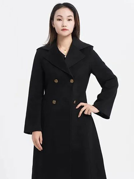尚约女装品牌2022秋冬黑色韩版中长款外套