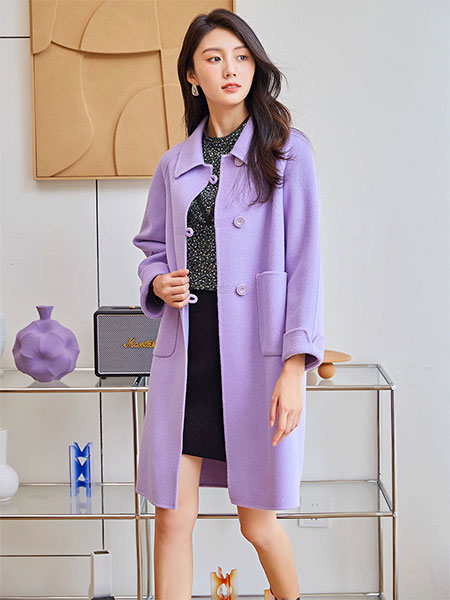 素帛SOBEAUTY女装品牌2022秋冬紫色简约毛呢外套