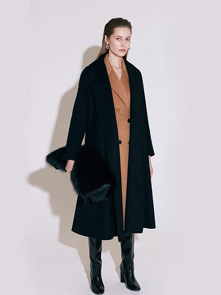 丽莫女装品牌2022秋冬黑色优雅中长款外套
