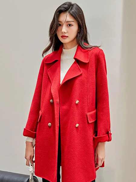 韩序女装品牌2022秋冬红色优雅毛呢外套