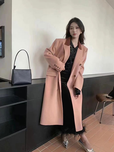 所季女装品牌2022秋冬韩版纯色中长款外套