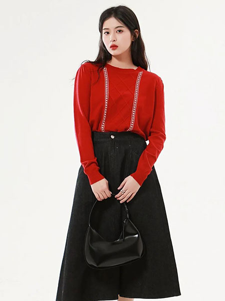 C3000女装品牌2022秋冬红色韩版毛衣