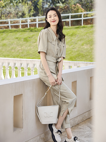 约布女装品牌2023夏季纯色韩版工装连体衣