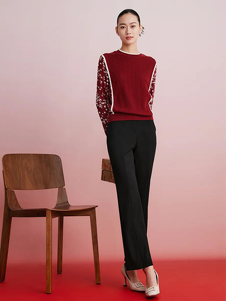 歌蒂诗女装品牌2023秋季红色气质款毛针织衫