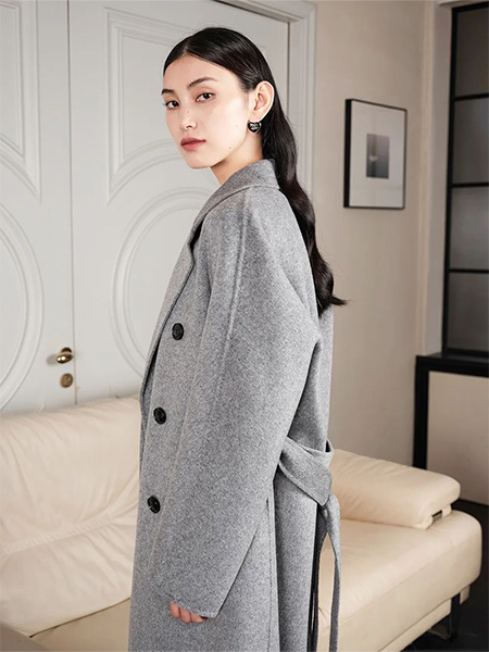 歌锦女装品牌2023秋冬灰色优雅毛呢外套