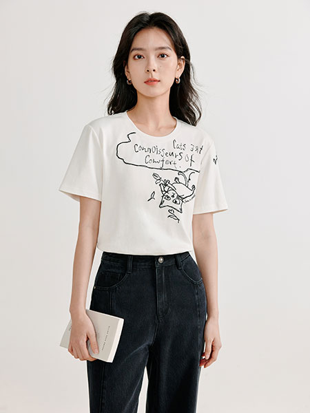 茵曼 inman 女装品牌2024夏季新款休闲显瘦短袖T恤