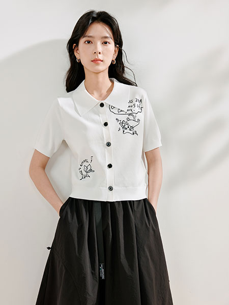 茵曼 inman 女装品牌2024夏季圆领短袖条纹针织衫