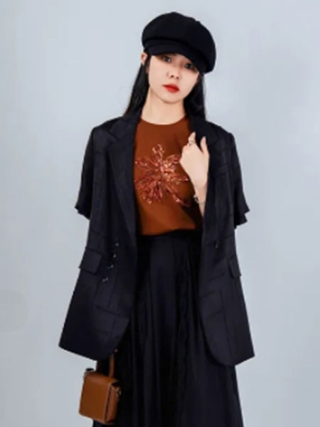 CRIO女装品牌2024夏季商务短袖条纹西装外套