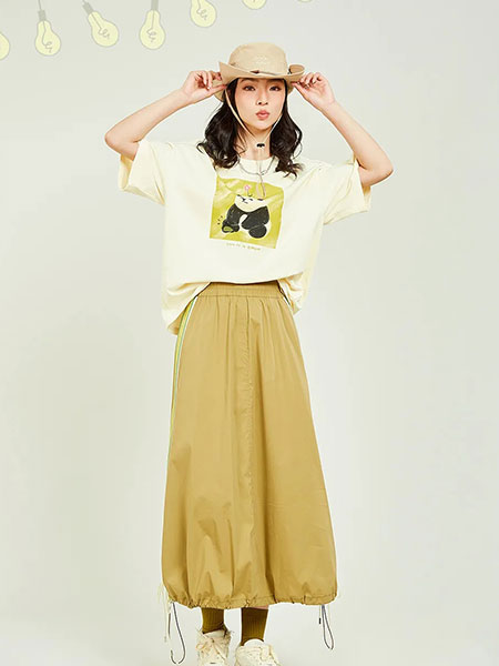 木果果木女装品牌2024夏季纯棉宽松白色熊猫短袖T恤上衣