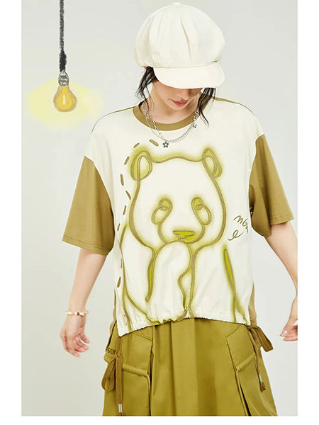 木果果木女装品牌2024夏季时尚撞色潮牌熊猫印花T恤