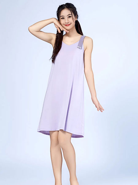 内衣品牌2024夏季淡紫色吊带睡衣裙