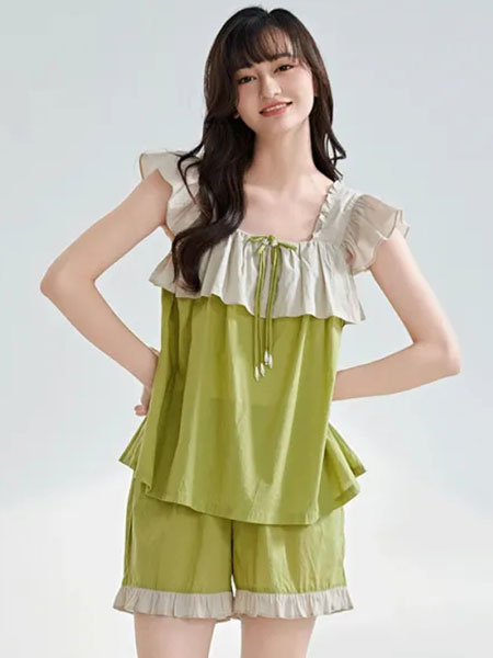 香伊公主内衣品牌2024夏季纯欲公主风吊带绿色睡衣套装