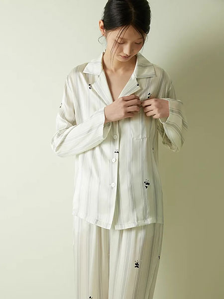 桑罗内衣品牌熊猫印花真丝睡衣套装