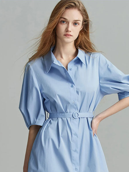 德玛纳[dmé]女装品牌2024夏季法式高级泡泡袖衬衫连衣裙