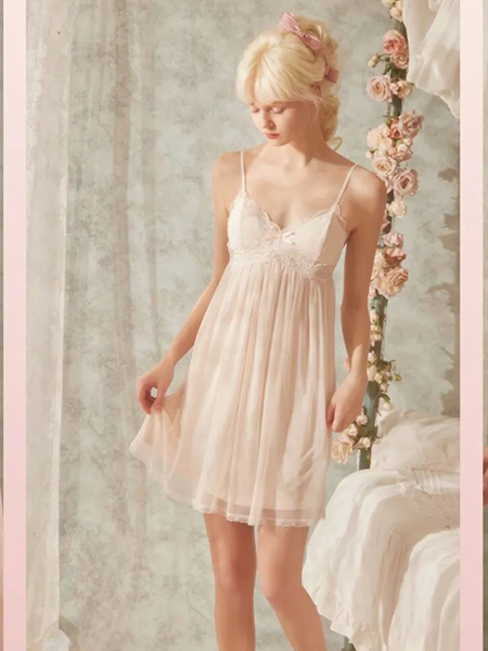 Rose Tree内衣品牌吊带睡裙夏季女性感薄款蕾丝V领纯欲风公主睡衣裙