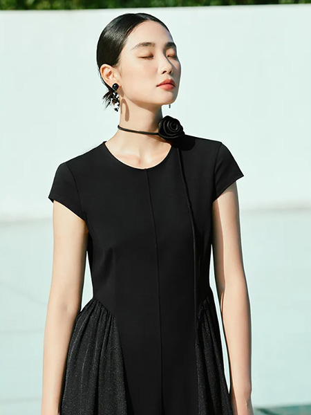 娅丽达女装品牌2024夏季显瘦圆领短袖连衣裙