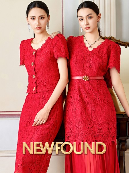 纽方女装品牌2024夏季新品女神复古风气质款红色