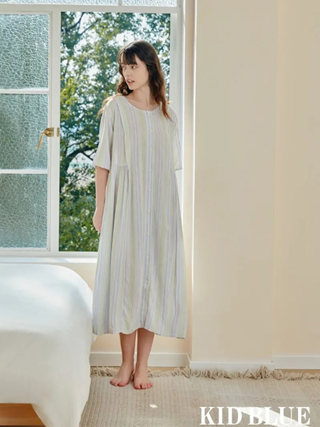 嘉都丽KidBlue内衣品牌2024夏季撞色条纹睡衣裙