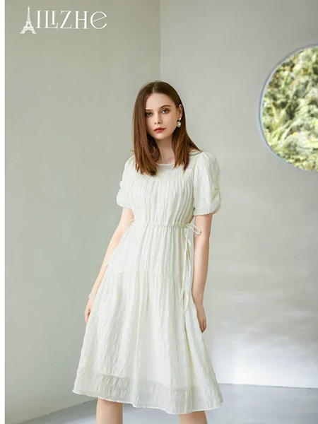 艾丽哲女装品牌2024夏季法式收腰显瘦茶歇连衣裙